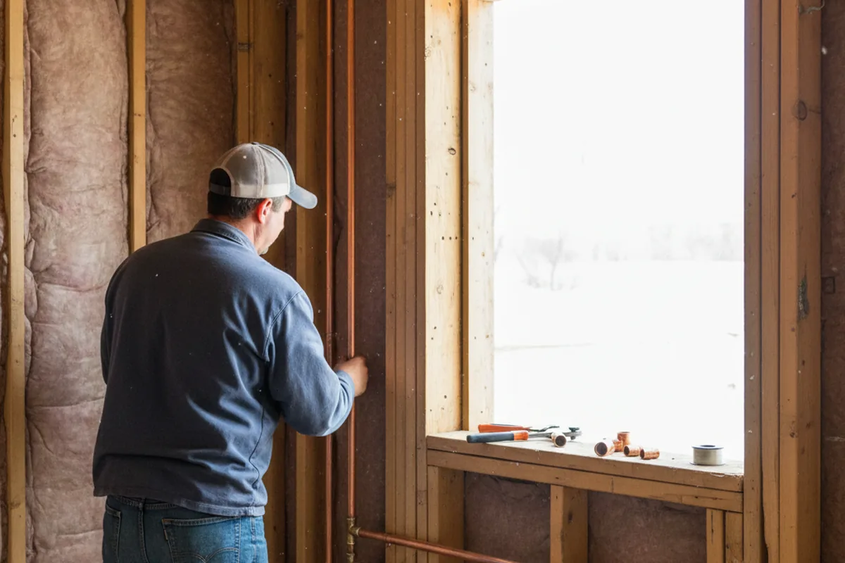 Licensed plumber running new copper supply lines in a Iowa home